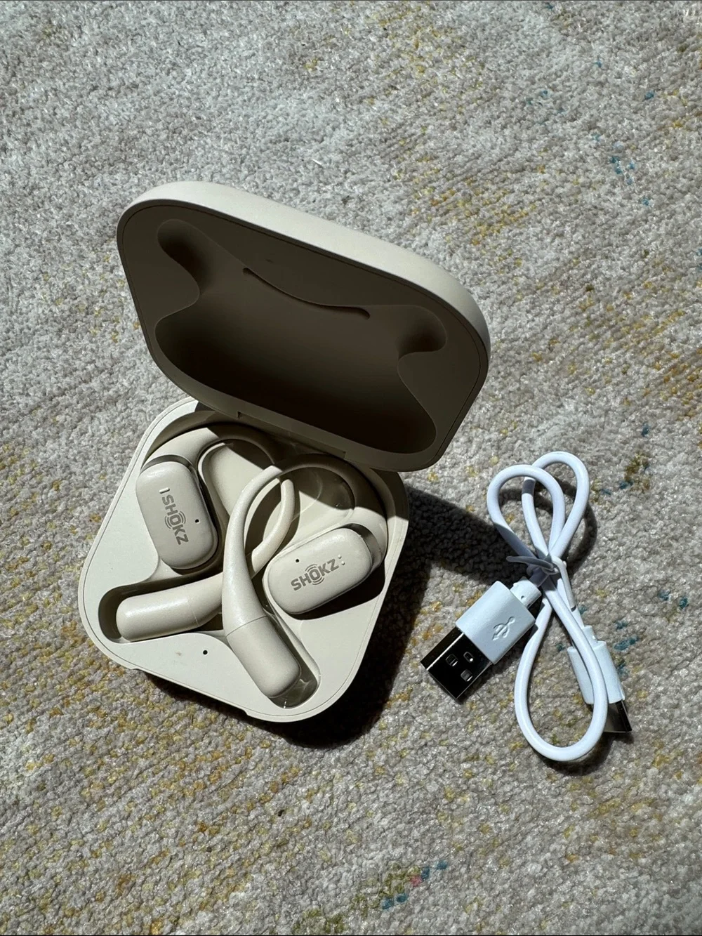 Shokz Beige Wireless Bone Conduction Headset with Charging Case